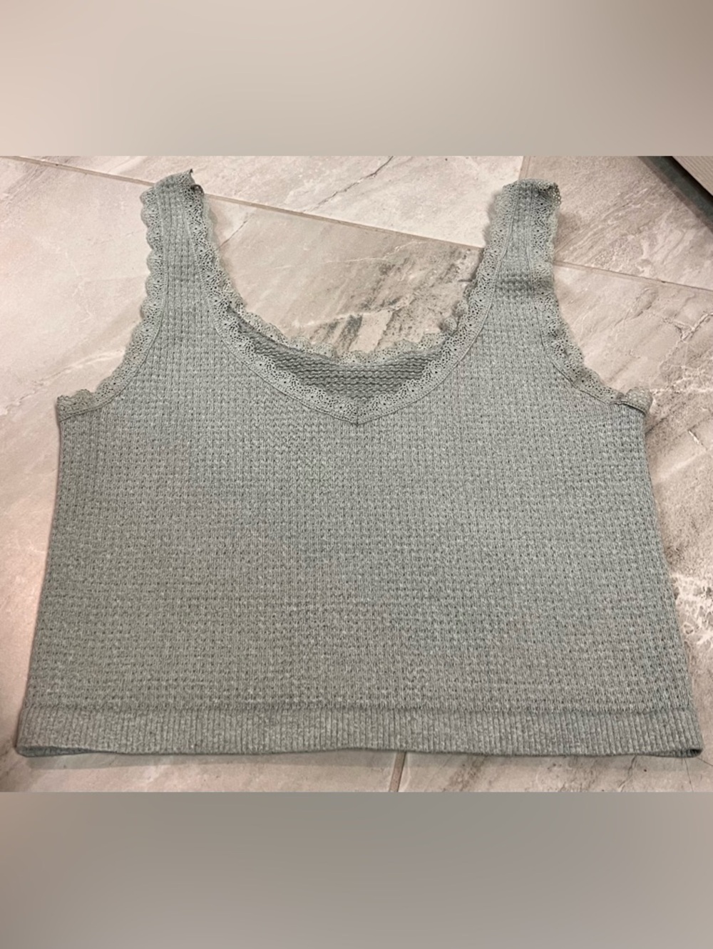Aeropostale Knit Lace Cropped Sleeveless V-Neck Tank Gray Womens Size M